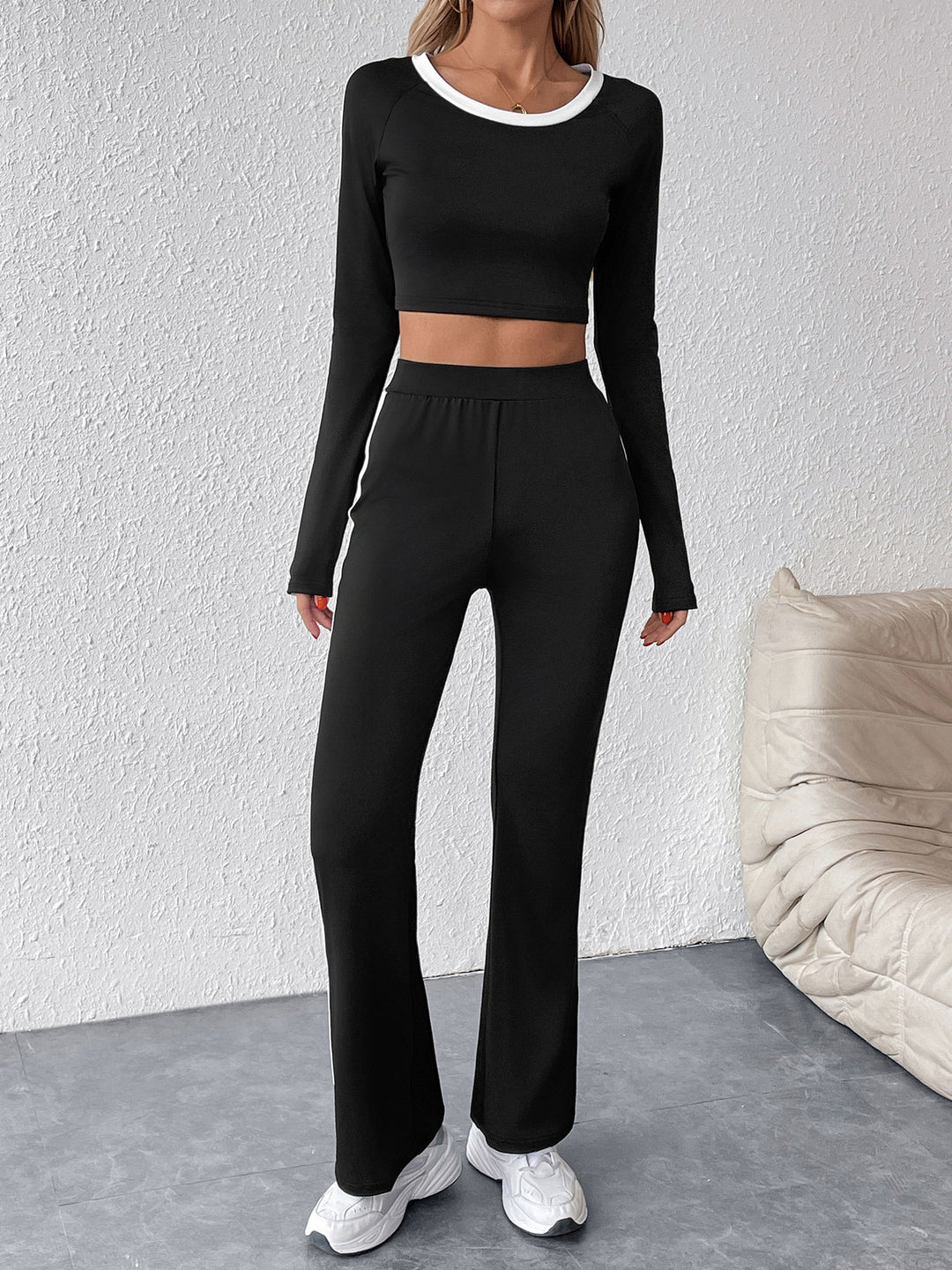 Black Contrast Tape Top And Pant Co-Ord Set