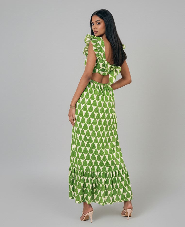 Green Ruffle Sleeve Square Neck Dress