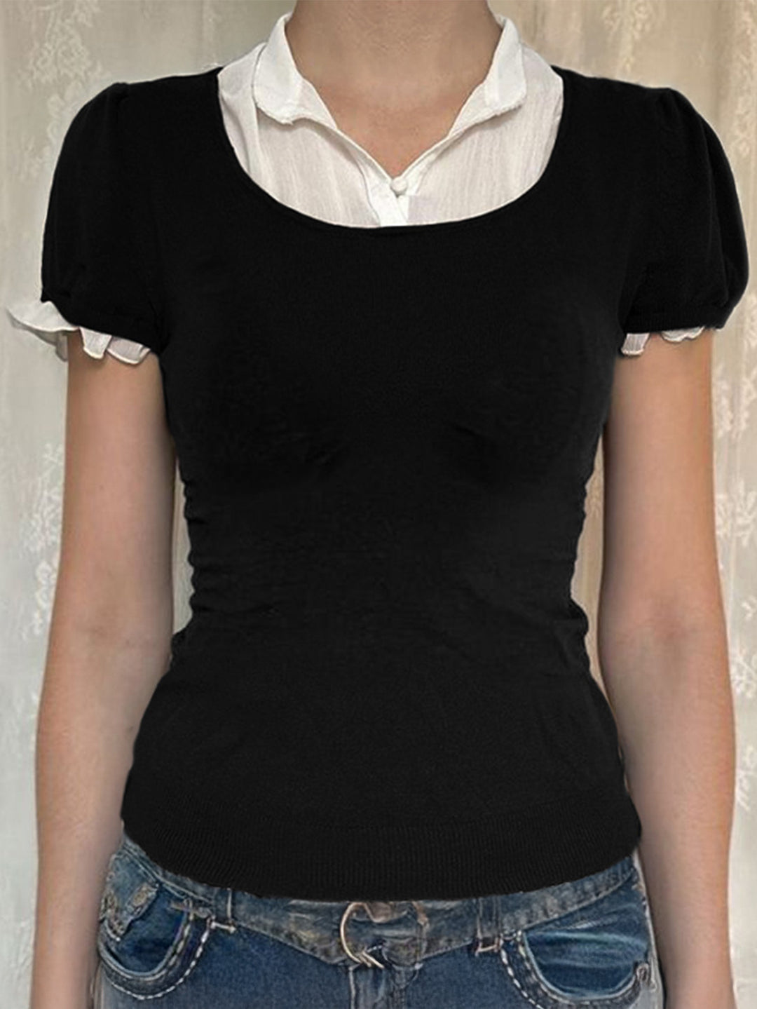 Black Contrast Two Piece Top