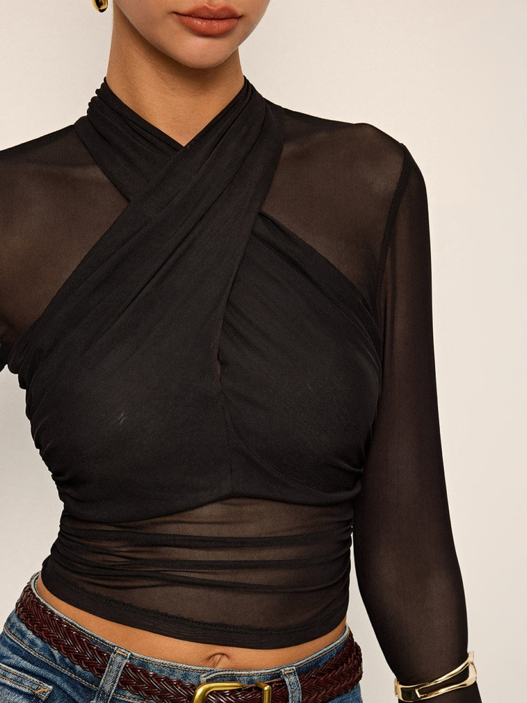 Black Criss Cross Halter Neck Top