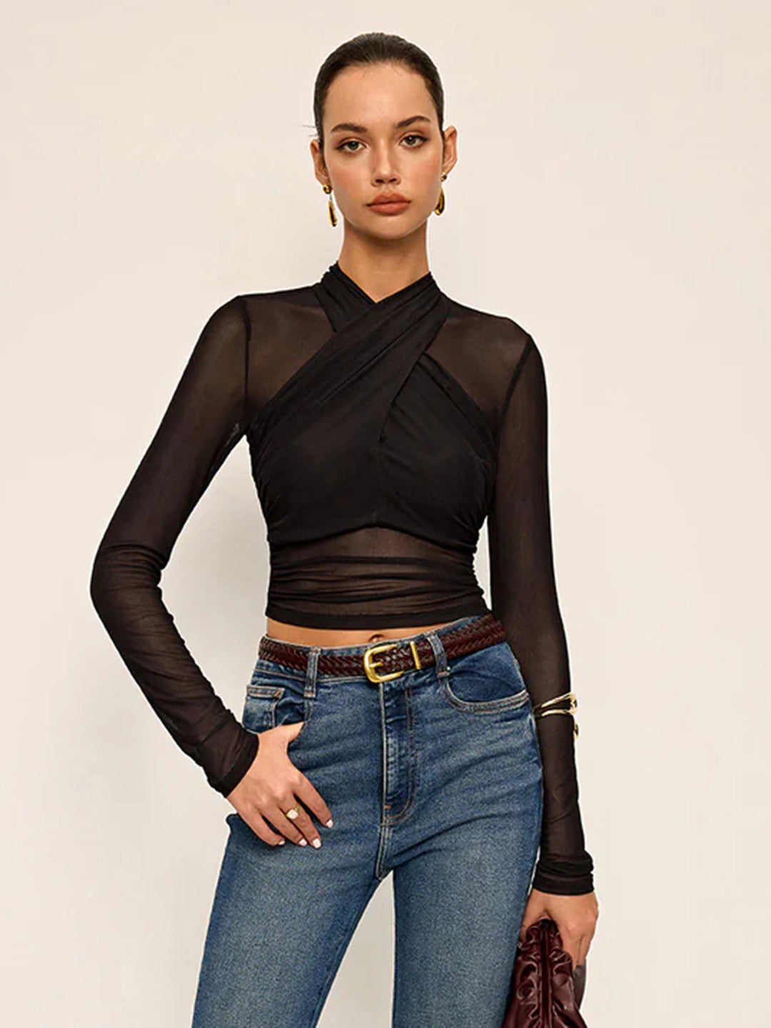 Black Criss Cross Halter Neck Top