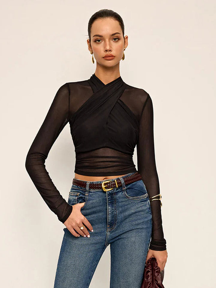 Black Criss Cross Halter Neck Top