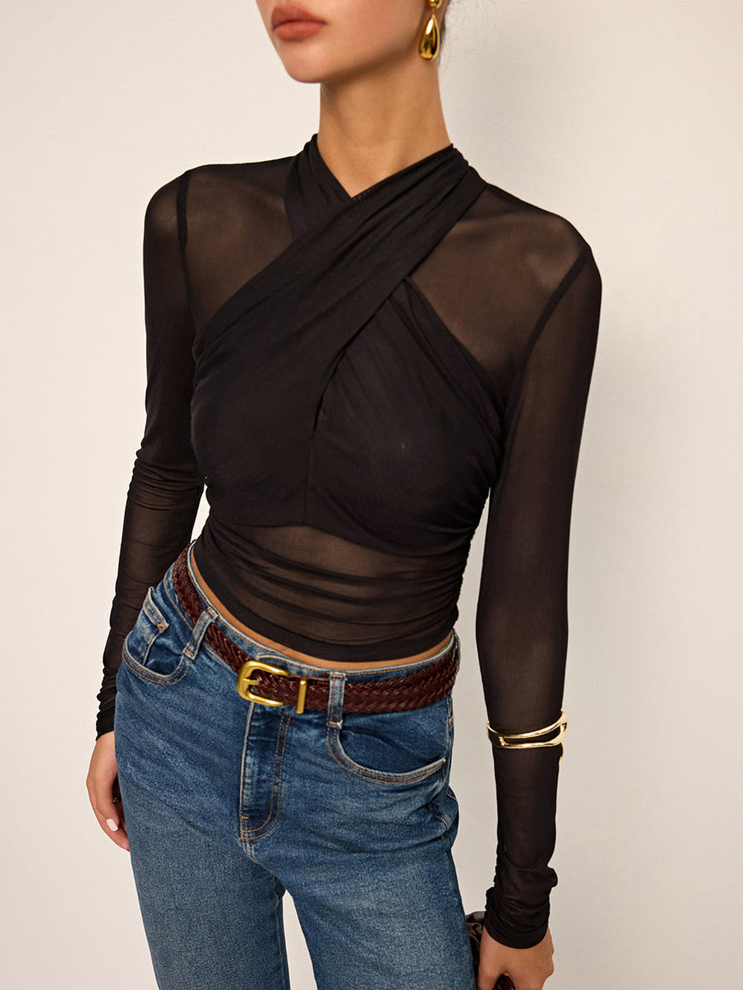 Black Criss Cross Halter Neck Top