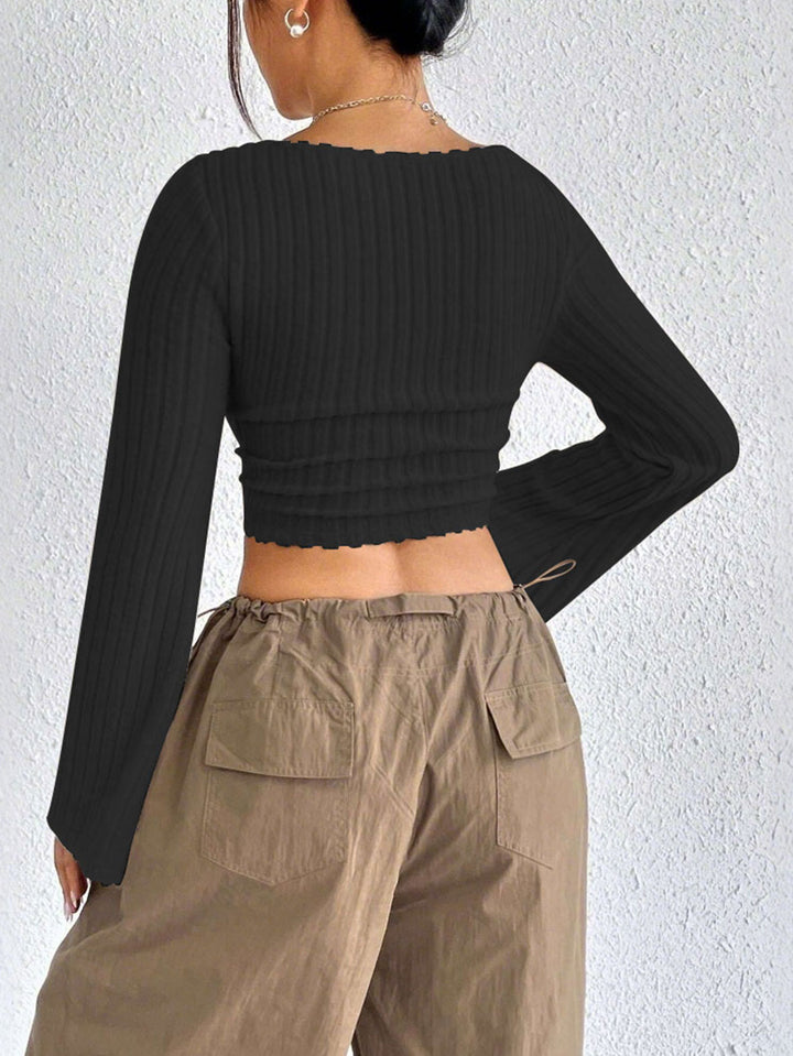 Black Bell Sleeve U-Hem Top