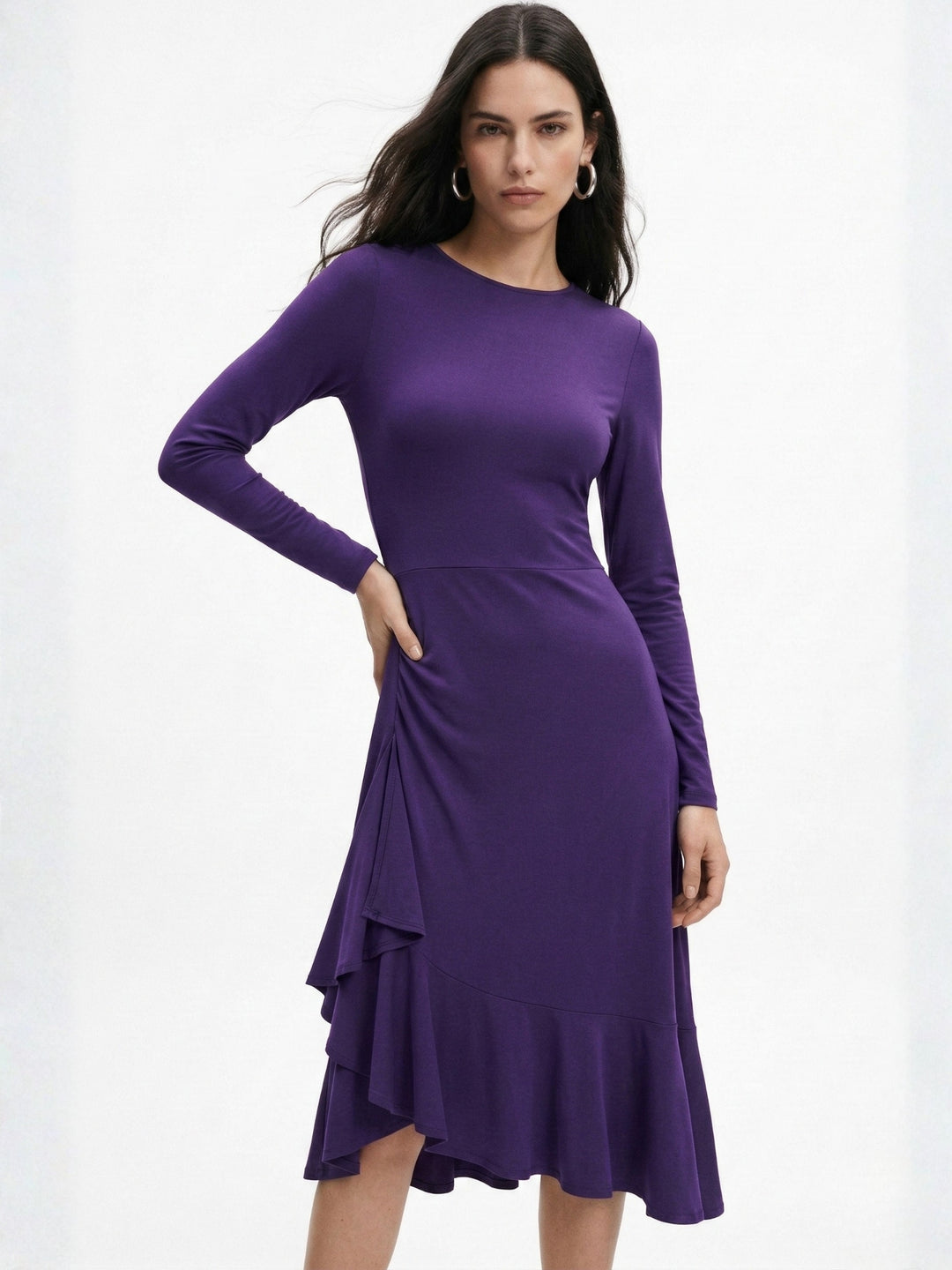 Purple Full Sleeve Slit Dress