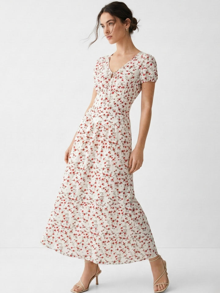White Short Sleeve V Neck Corset Dress