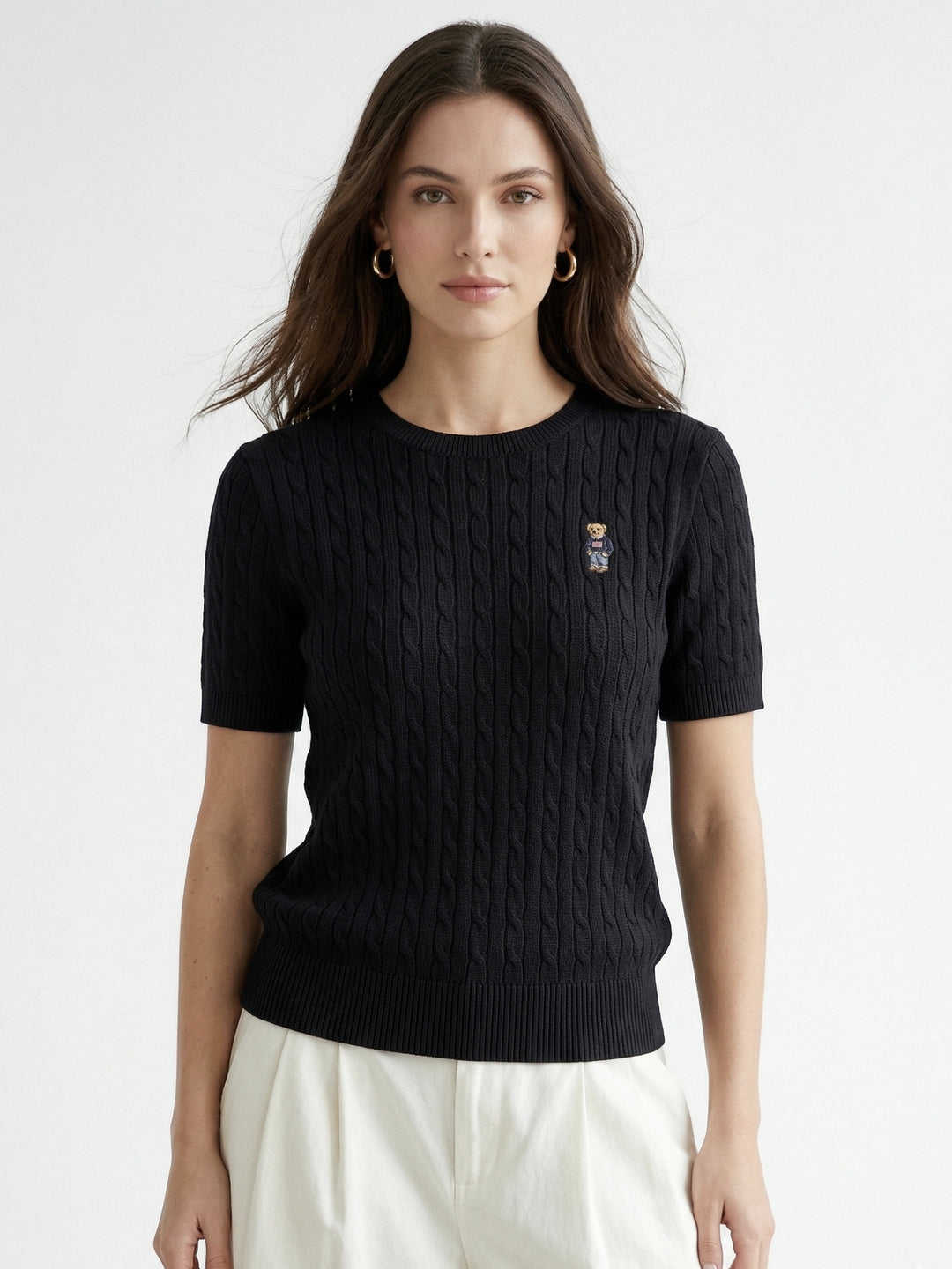 Black Short Sleeve Crew Neck Top
