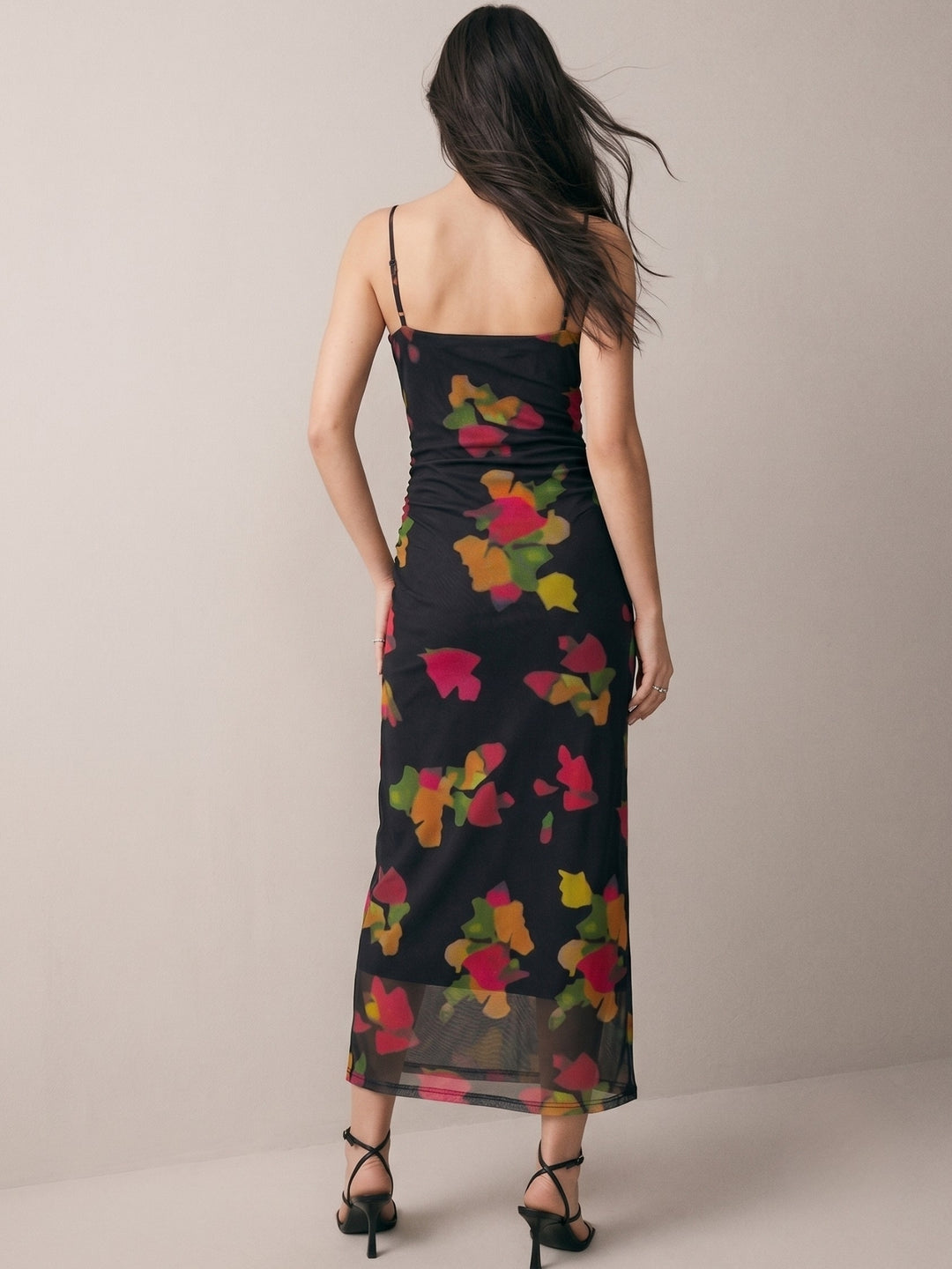 Black Cowl Neck Printed Strappy Dress