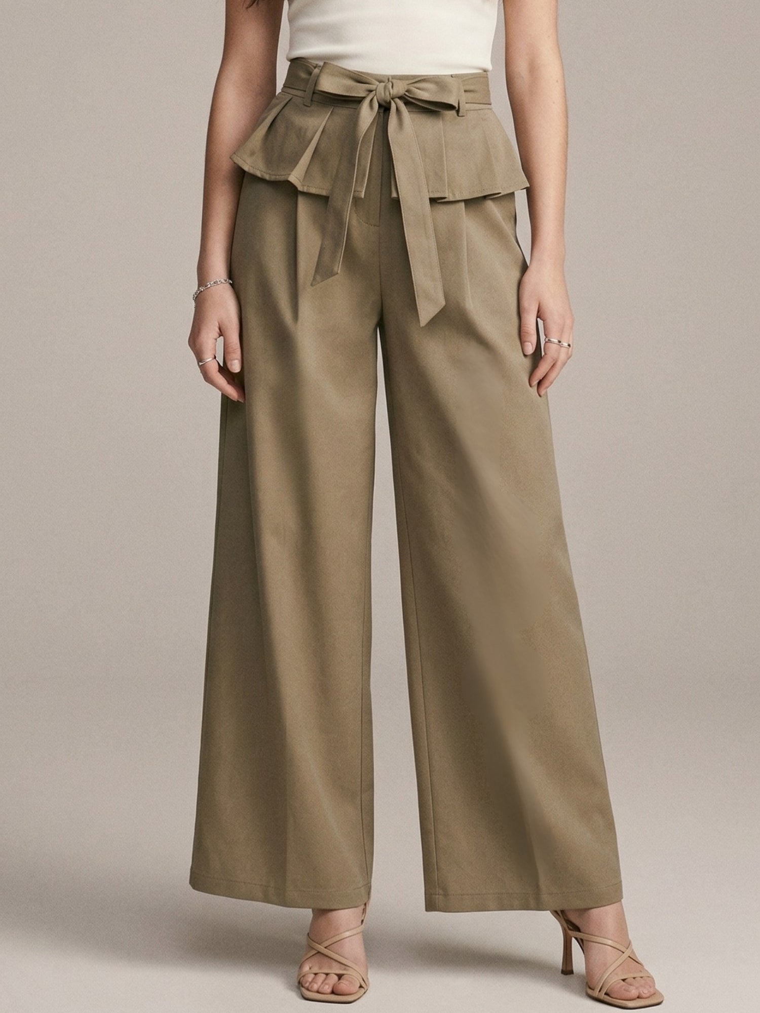 Khaki High Waist Trouser With Skirt Detail