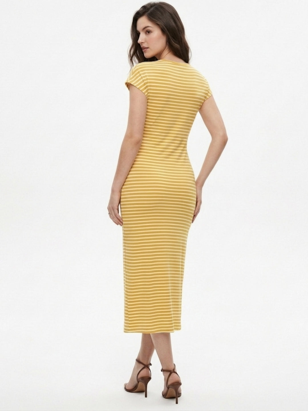 Yellow Waist Wrap Striped Dress