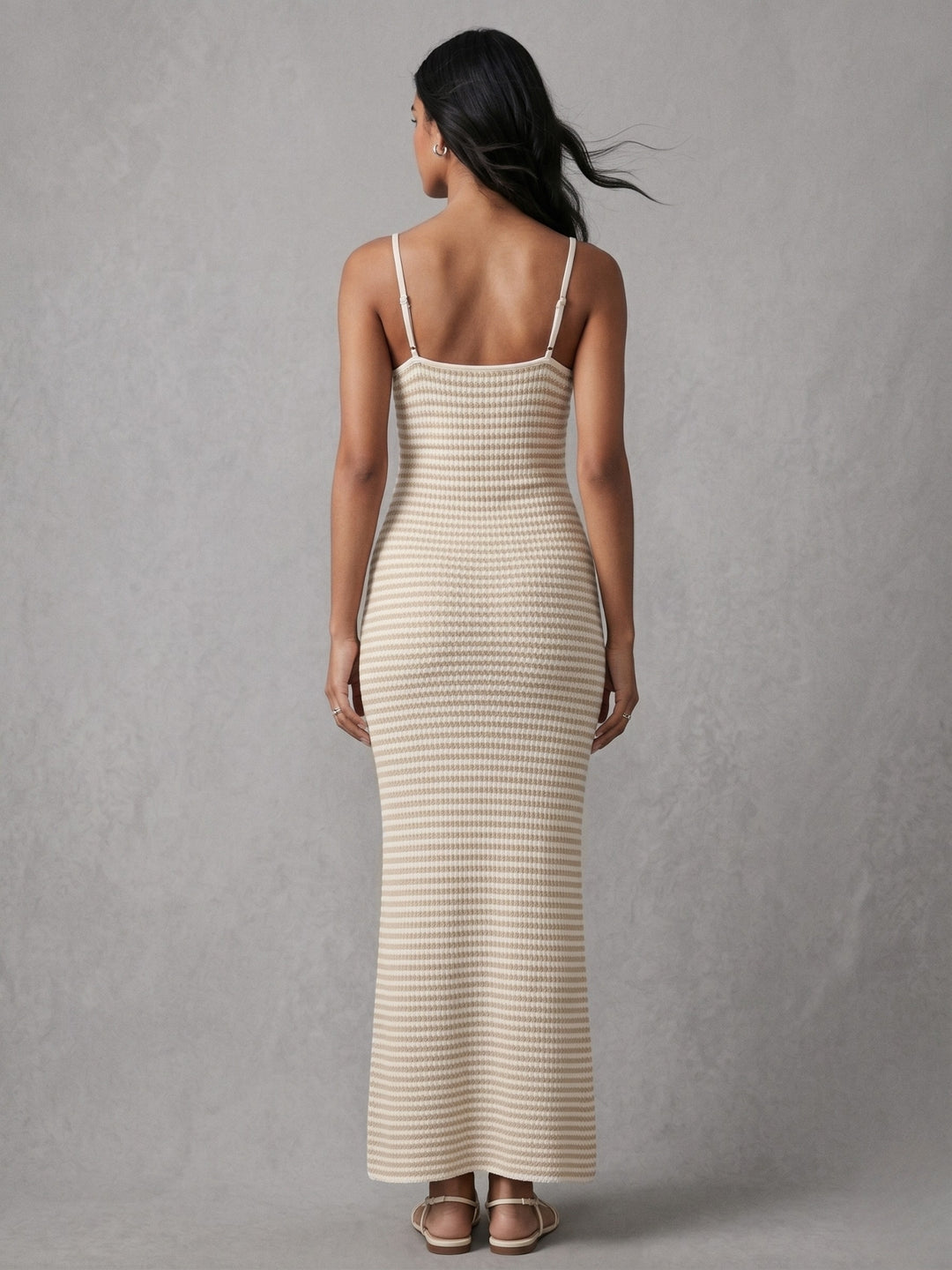 Off White Spaghetti Strap Textured Dress