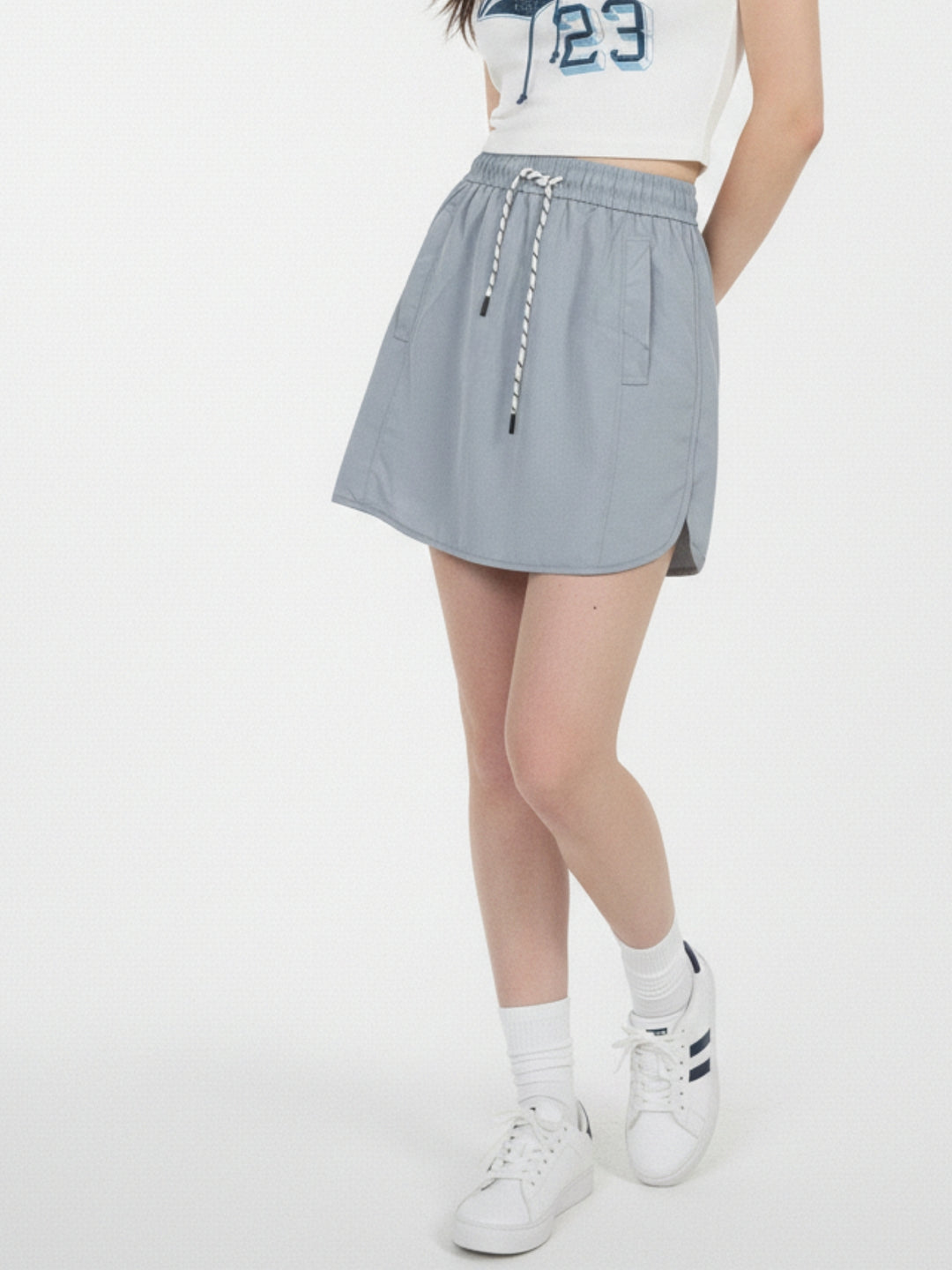 Grey Drawstring U-Hem Skirt