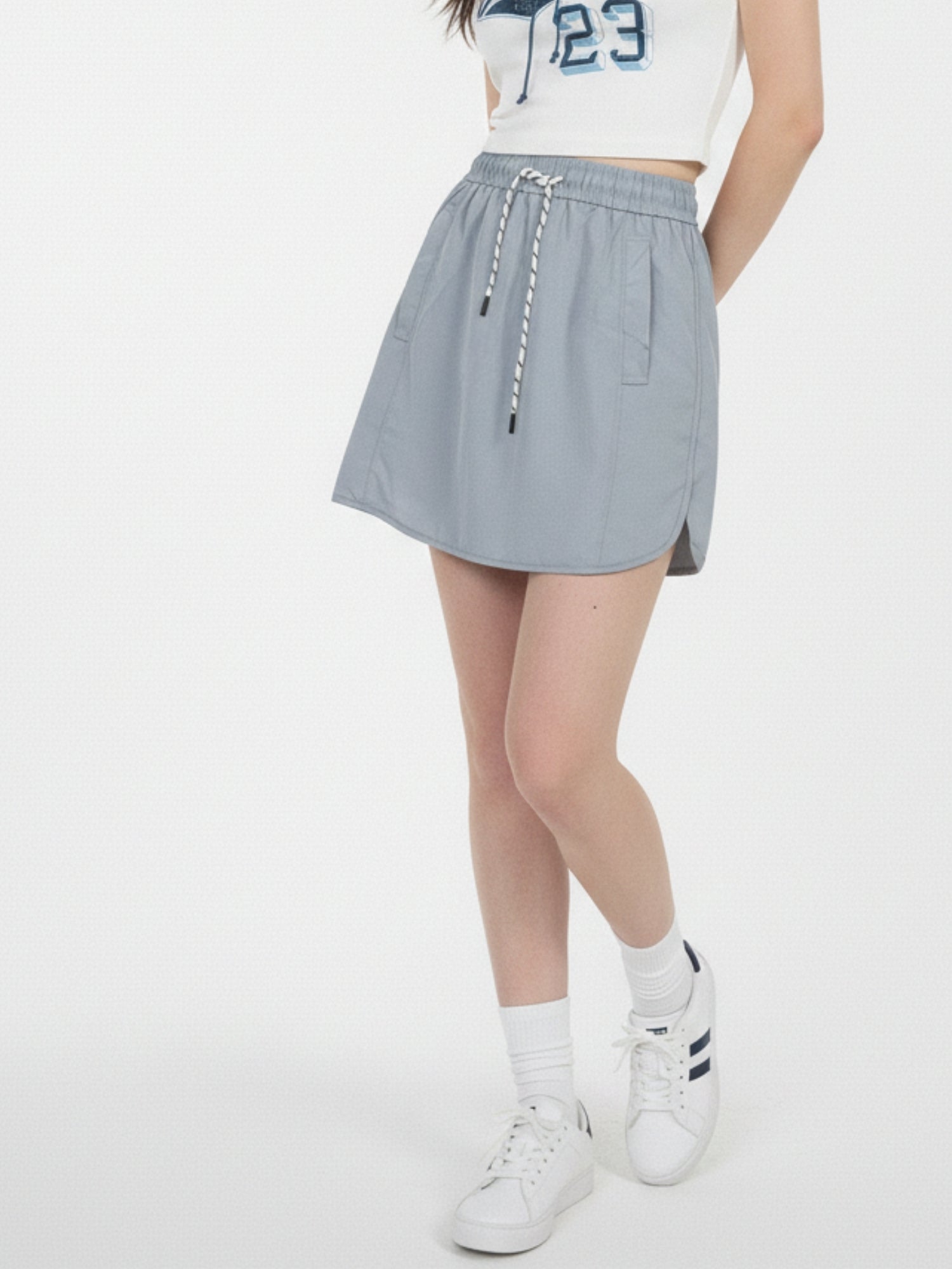 Grey Drawstring U-Hem Skirt