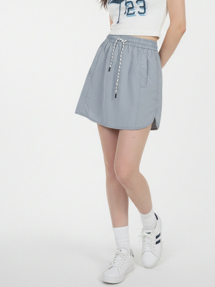 Grey Drawstring U-Hem Skirt