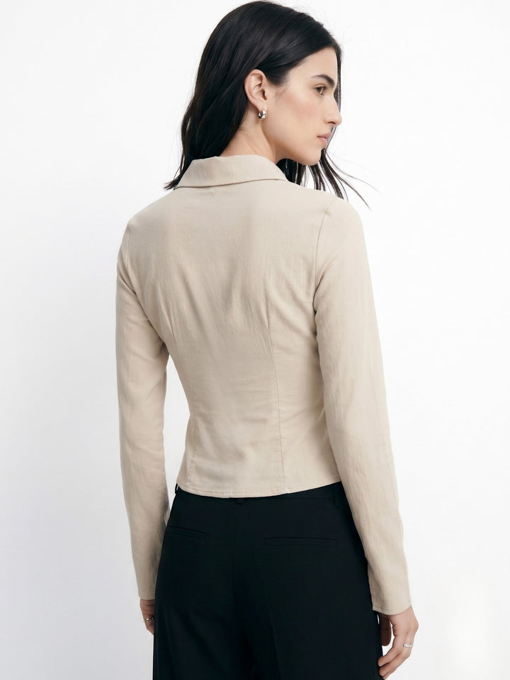 Beige Fitted Shirt With Flared Sleeves