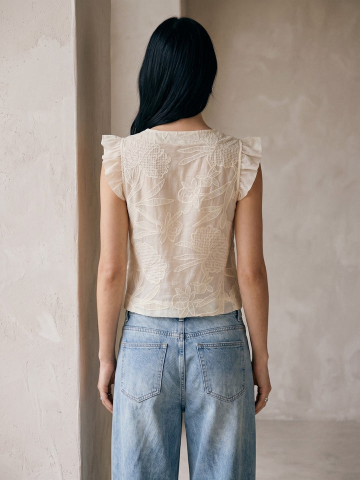 White Textured Button Down Blouse