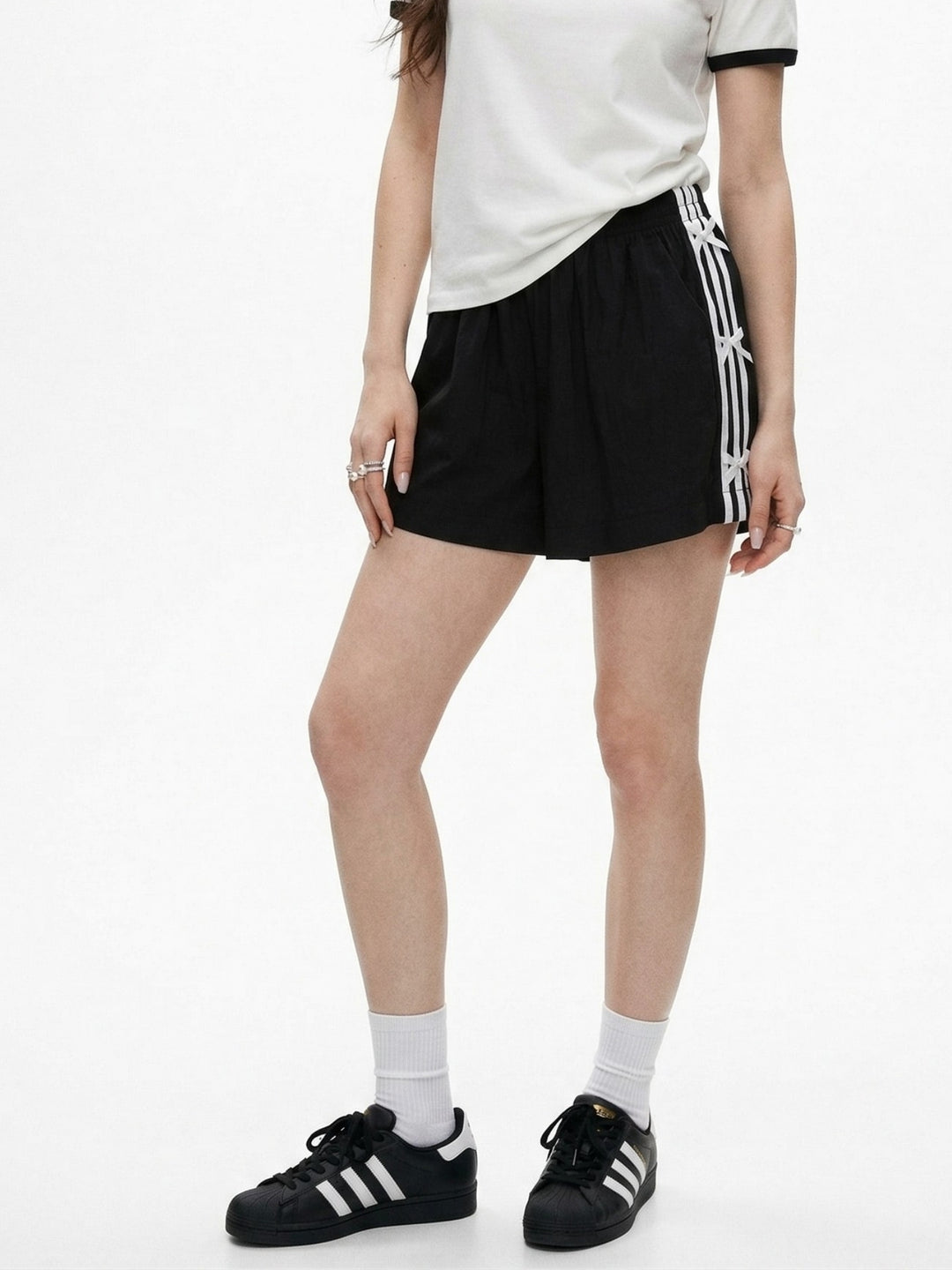 Black High Waist Bow Detail Shorts