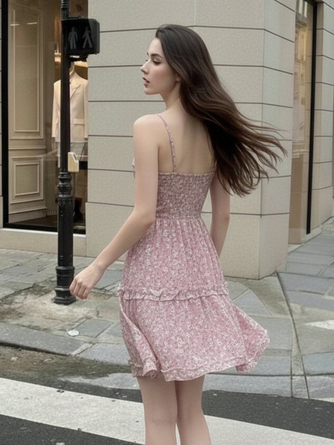 Pink Spaghetti Strap Front Tie-Up Dress
