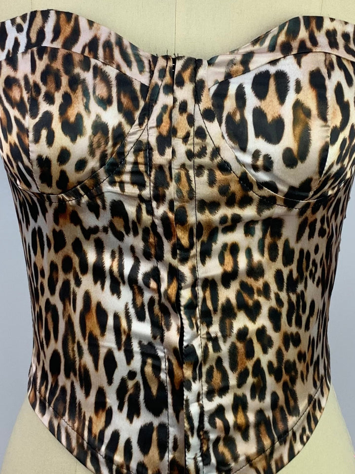 Brown Leapord Printed Sweetheart Neck Fitted Top