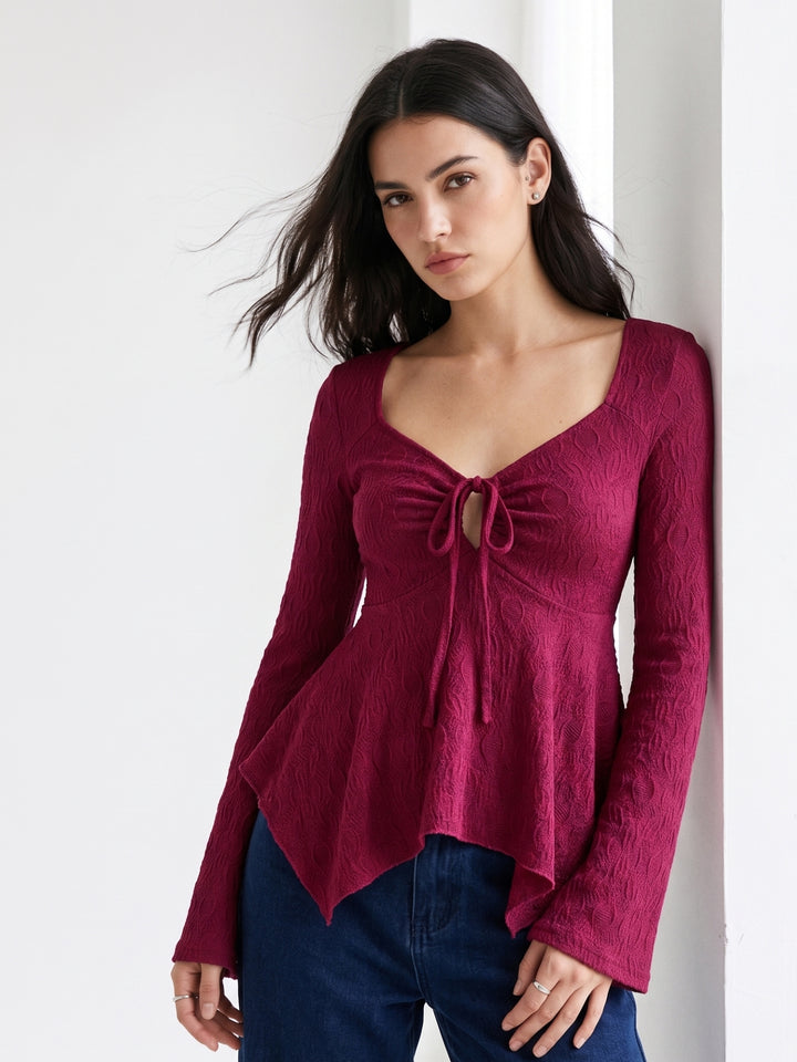 Maroon Full Sleeve Front Tie-Up Top