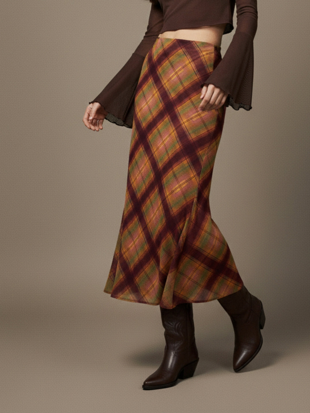 Multi High Waist Plaid Skirt