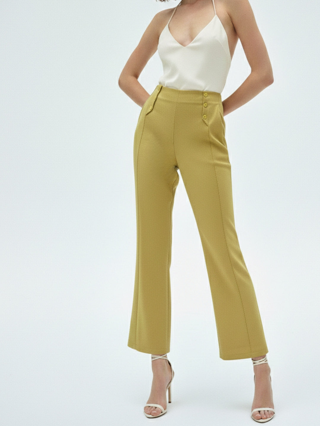 Mustard Waist Buttoned Wide Leg Pant