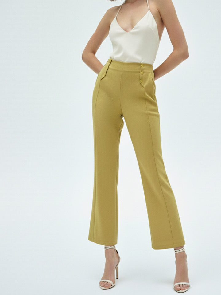Mustard Waist Buttoned Wide Leg Pant
