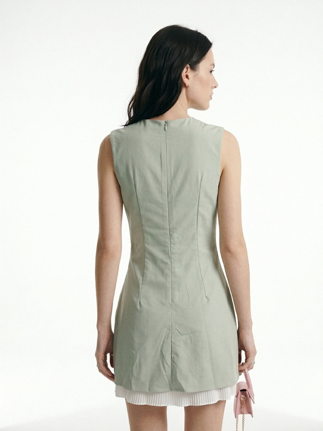 Mint Structured Mini Dress With Contrast Ruffle Hem