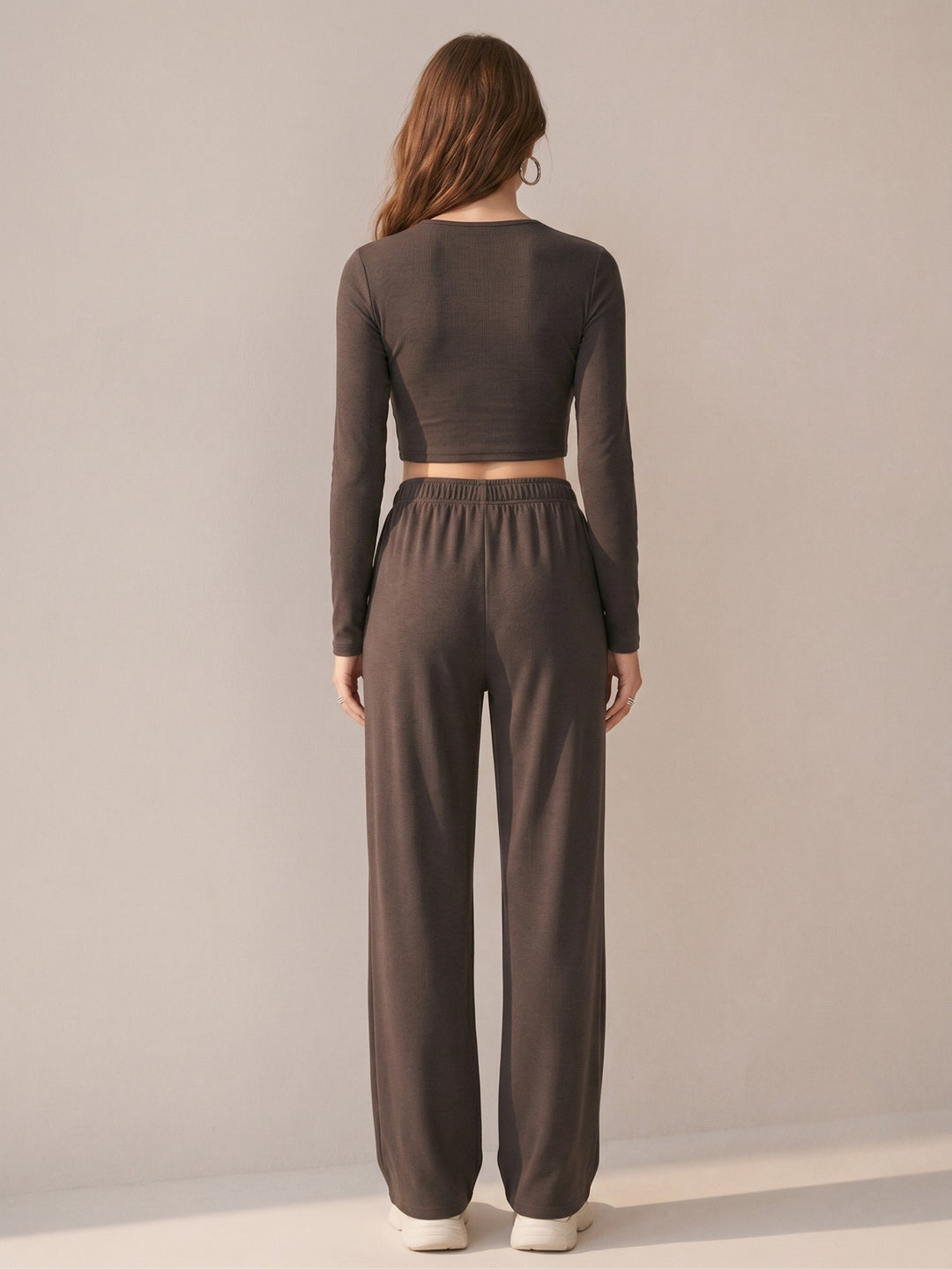 Black Crop Top Full Sleeves With Sweatpants Coord Sets