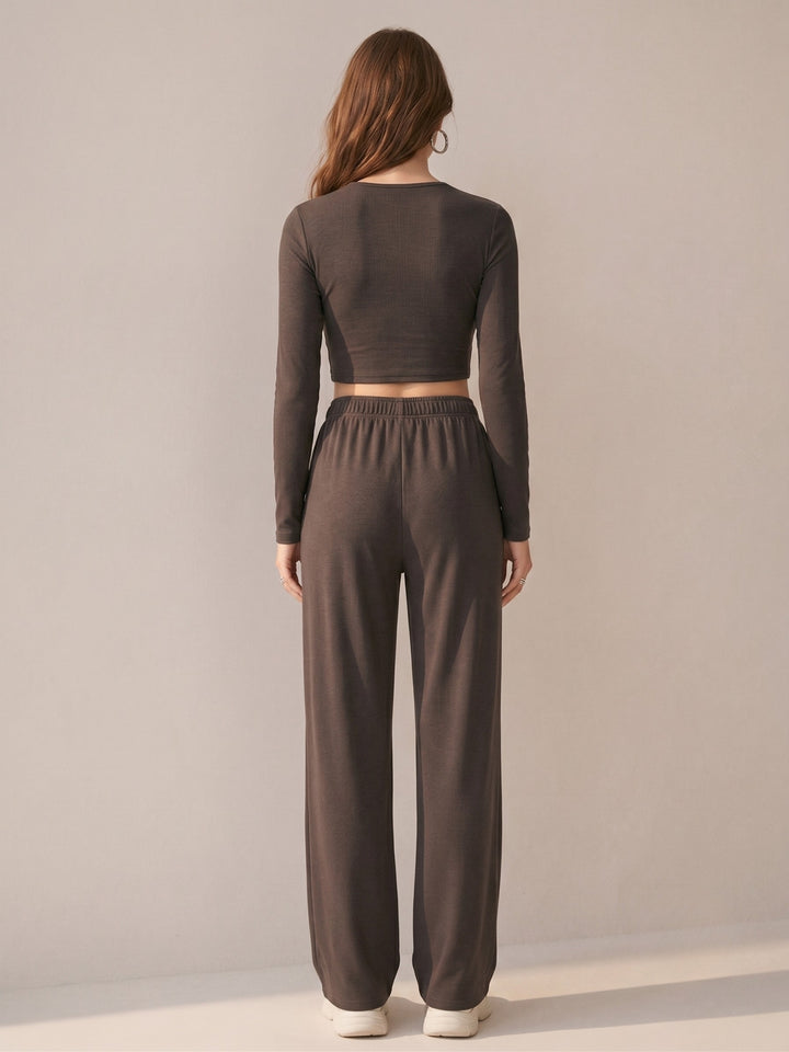 Black Crop Top Full Sleeves With Sweatpants Coord Sets