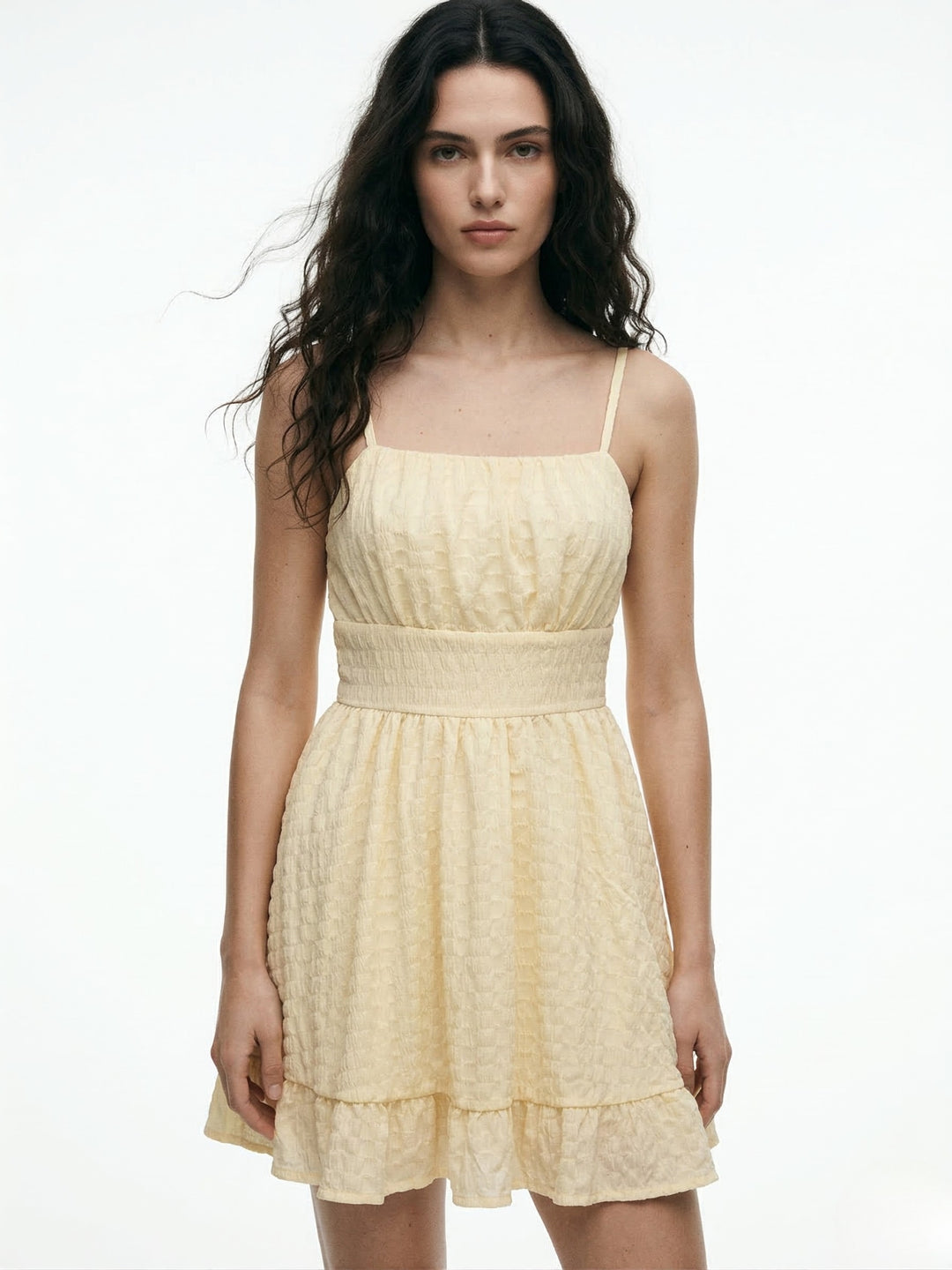 Yellow Spaghetti Strap Waist Detail Dress