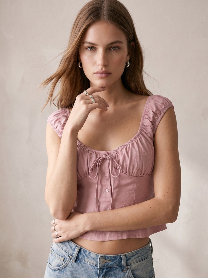 Pink Bustier Styled Tie Up Detailed Blouse
