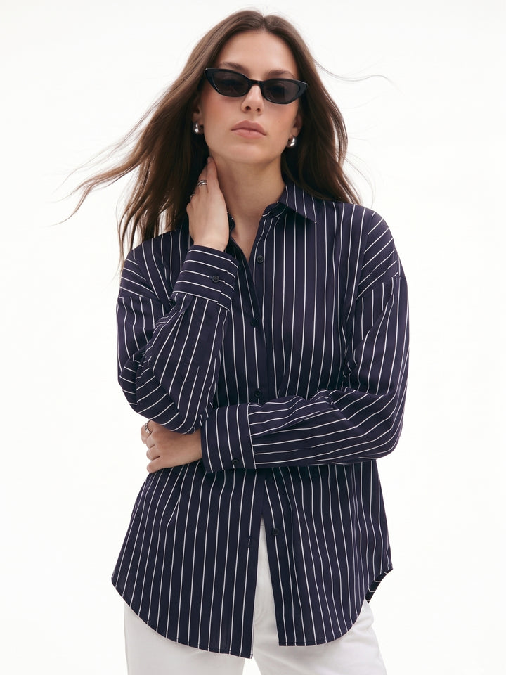 Navy Blue Srtiped Relaxed Shirt