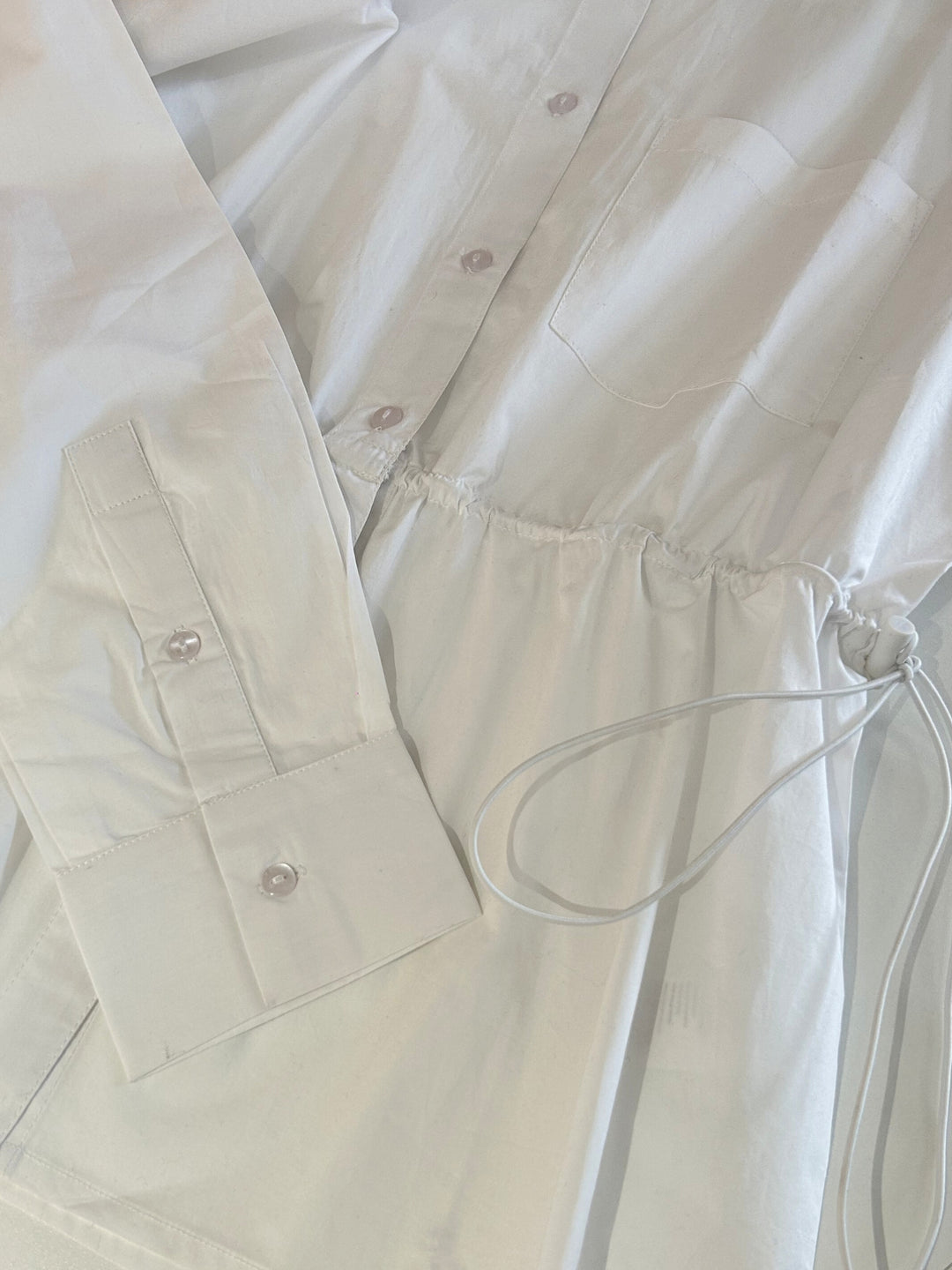 Off White Waist Tie Cotton Shirt
