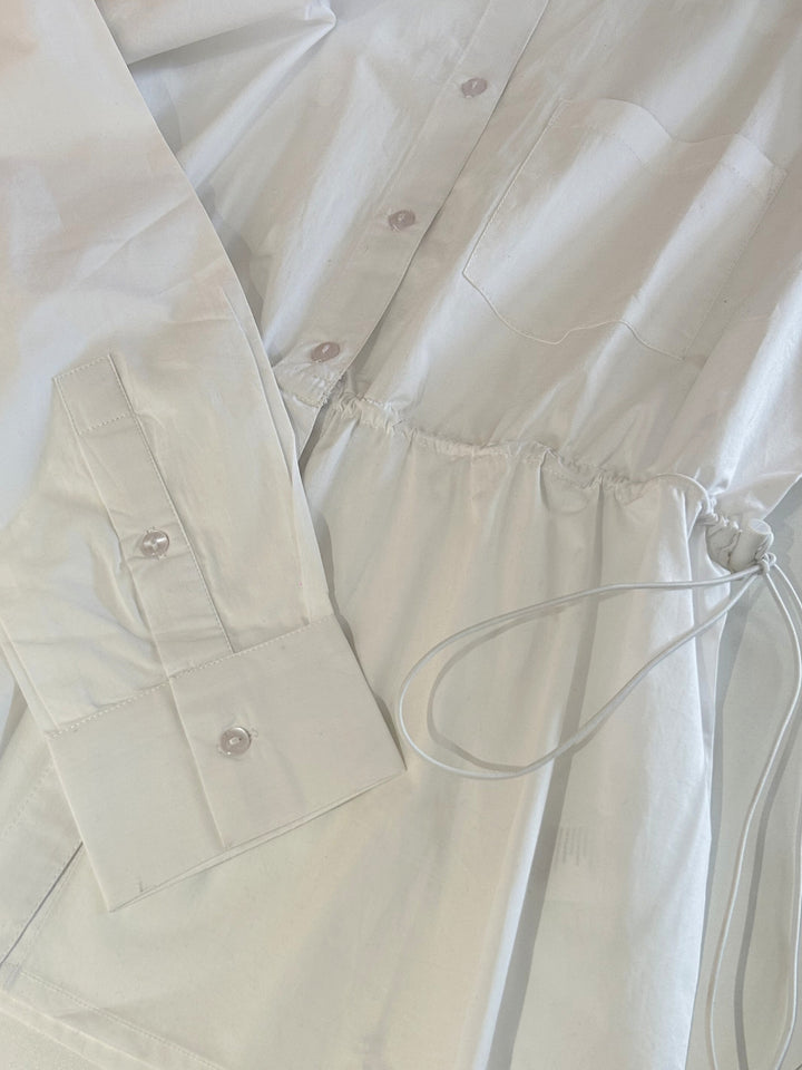 Off White Waist Tie Cotton Shirt