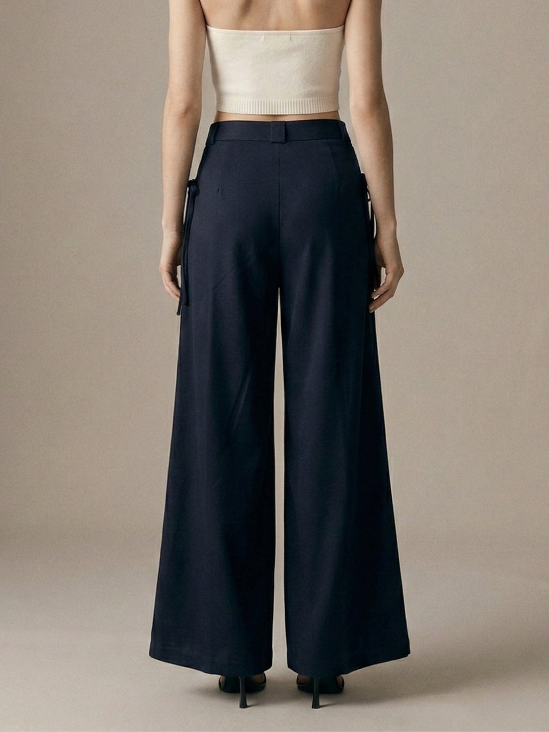 Navy Blue High-Waist Wide-Leg Baggie Pleated Trouser