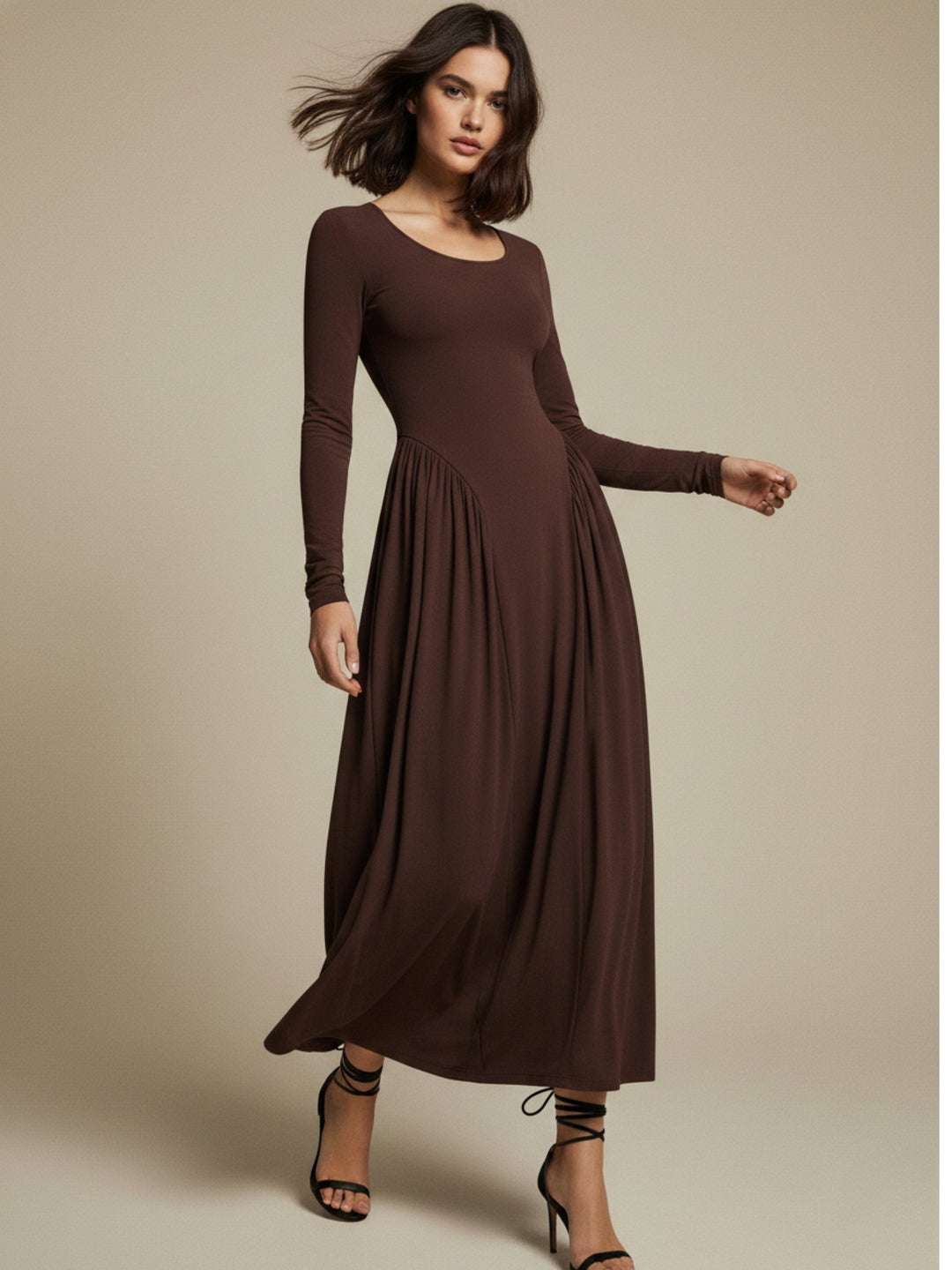 Brown Full Sleeve Victorian Corset Style Dress