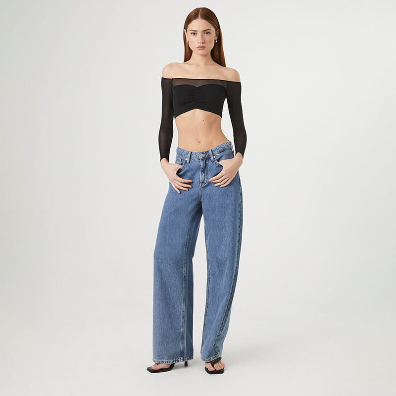 Black Off-Shoulder Smesh Top