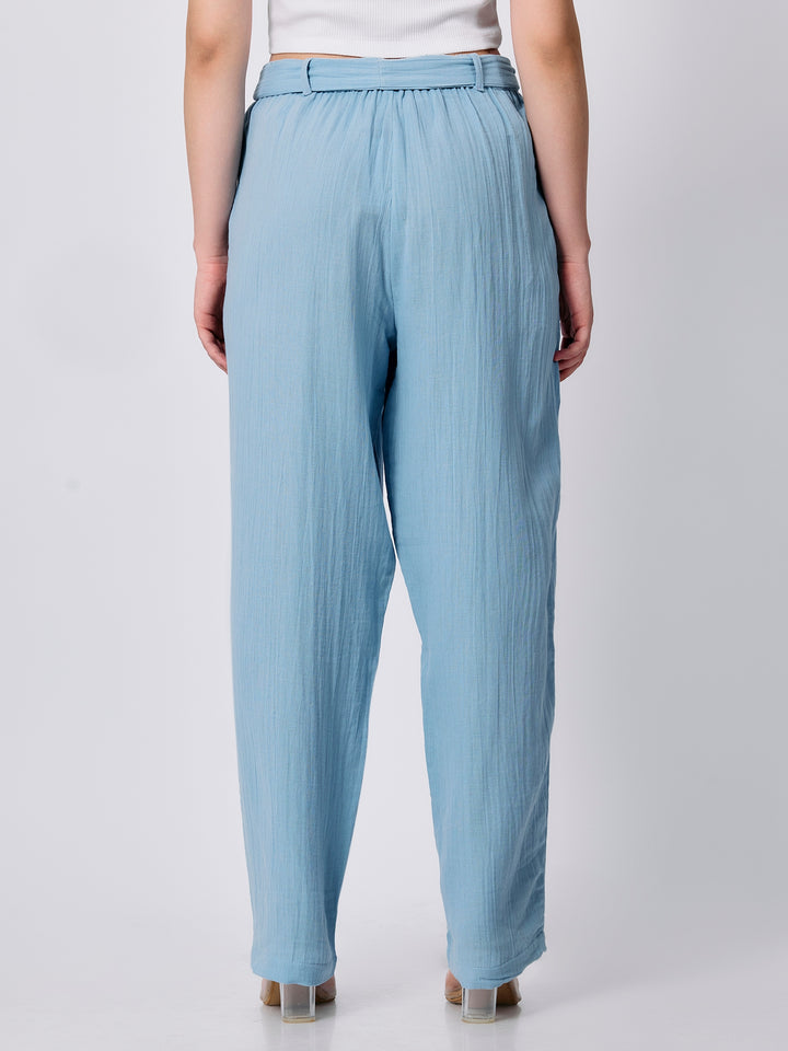 Blue Printed Straight Fit Trouser