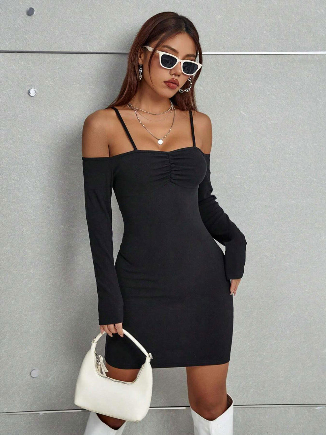 Black Strappy Cold Shoulder Dress