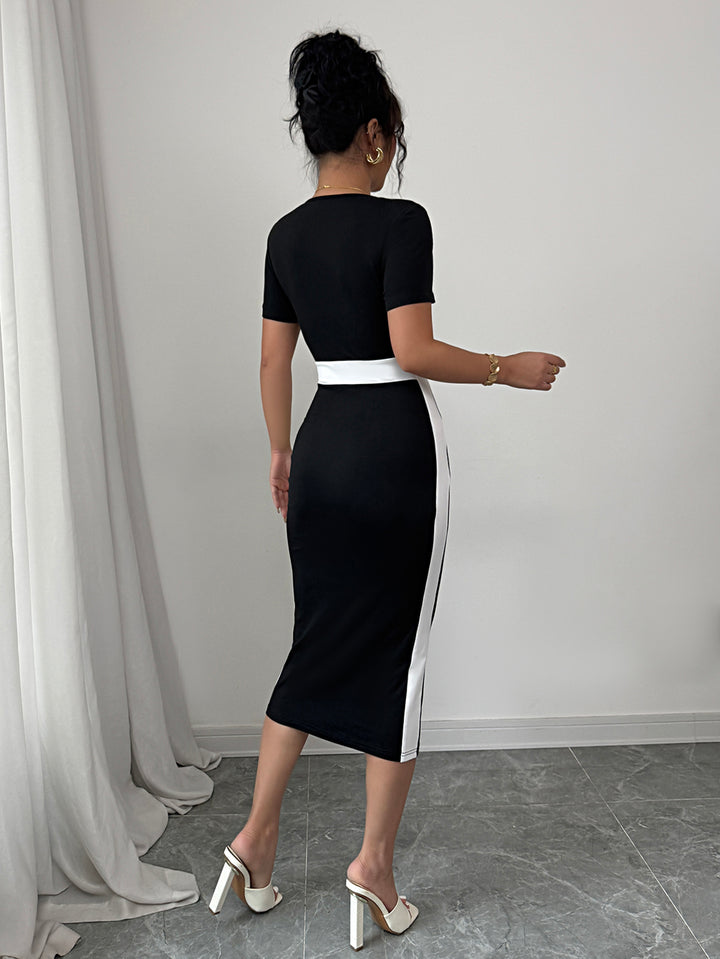 Black Contrast Tipping Bodycon Dress