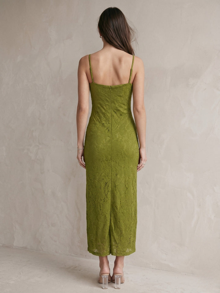 Olive Spaghetti Strap Lace Dress