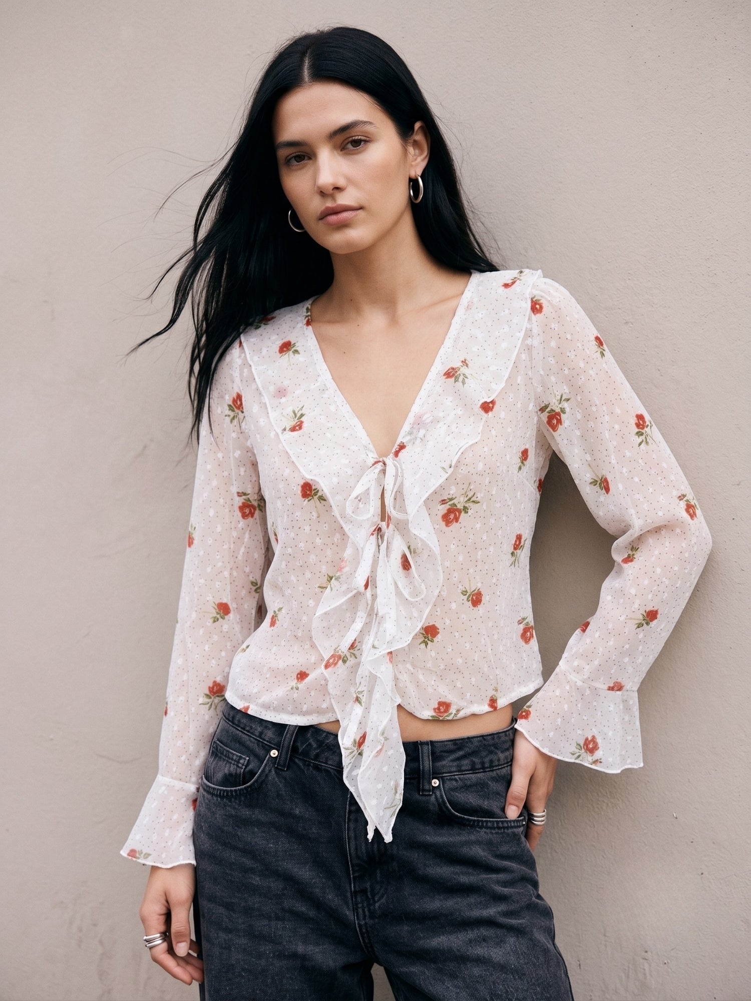 White All Over Printed Front Open Styled Top
