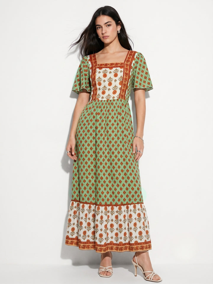 Green Dual Print Block Dress