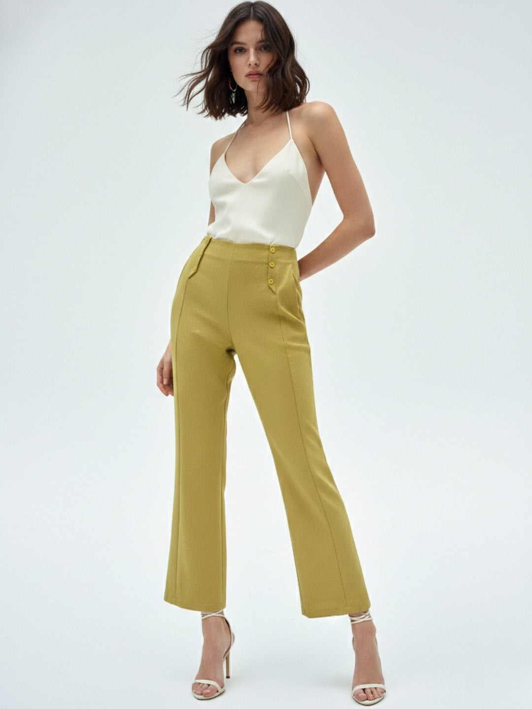 Mustard Waist Buttoned Wide Leg Pant
