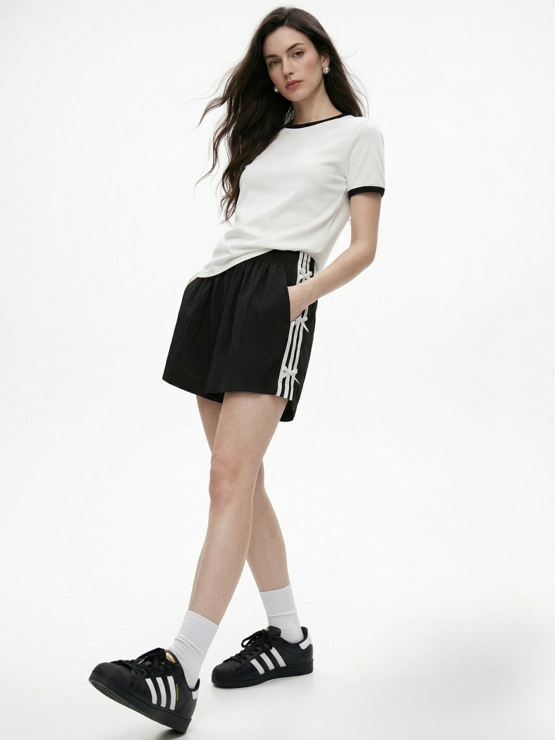 Black High Waist Bow Detail Shorts