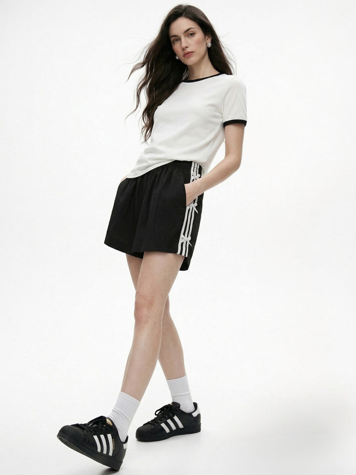 Black High Waist Bow Detail Shorts