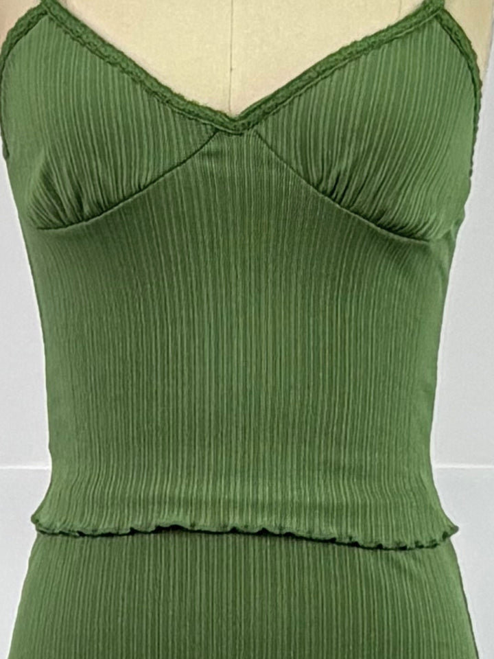 Green Strappy Camisole With Skirt Co-Ord Set