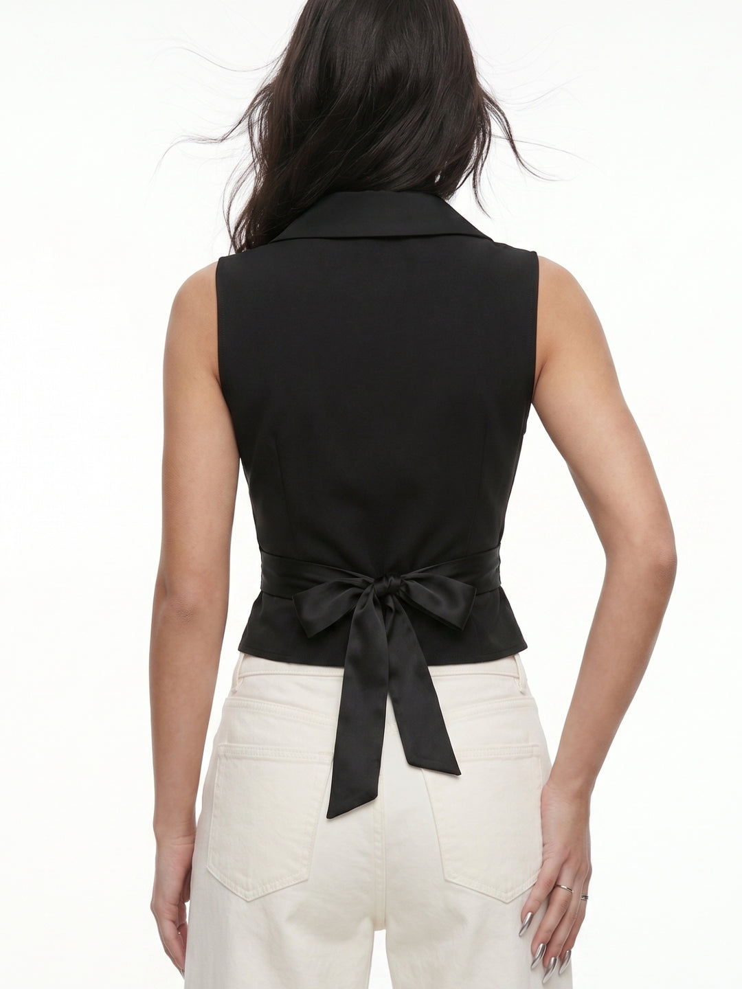Black Lace Neckline Metal Trim Top