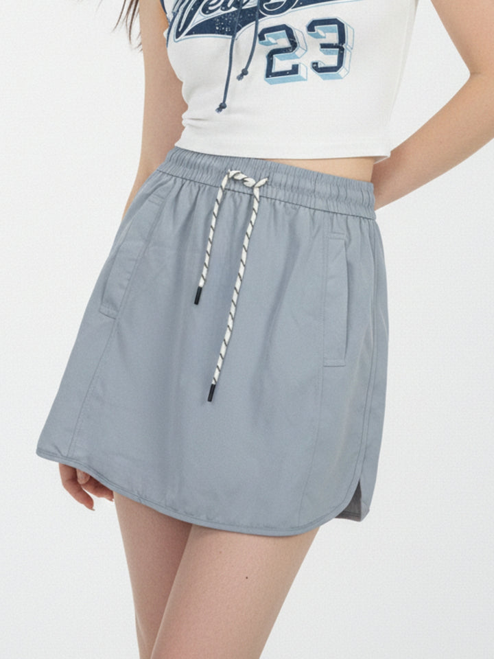 Grey Drawstring U-Hem Skirt